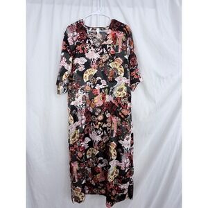 Cruz Floral Fan Print Maxi Dress Long Sleeve Multicolor Women's Size Small